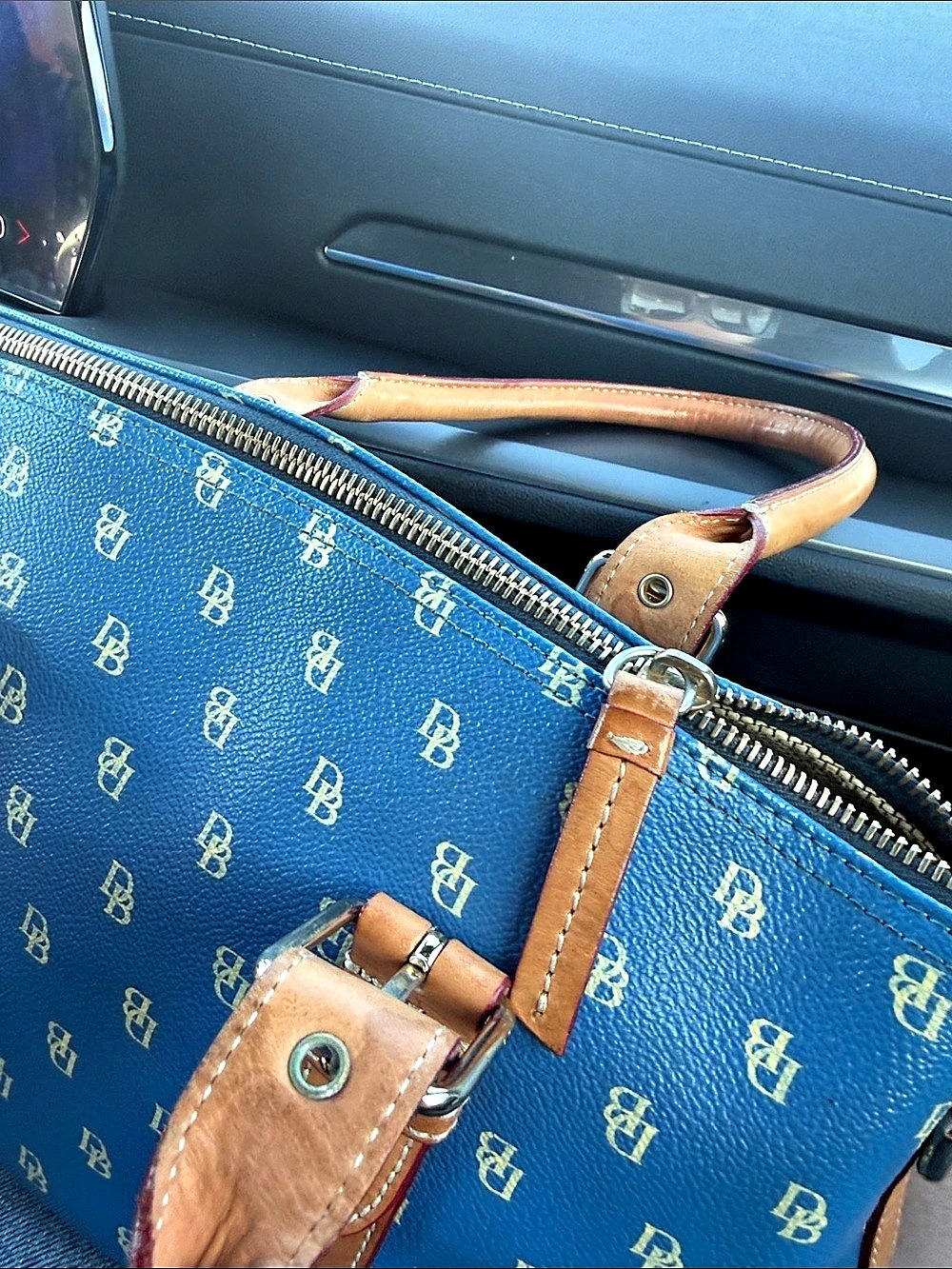 Dooney & Bourke Monogram Tote in Blue & Brown - Picture 9 of 13